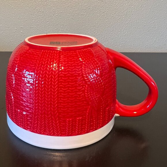 MSRF DESIGN STUDIO Embossed Red Cable Knit Sweater Textured Ceramic Mug / Bowl - Picture 9 of 13